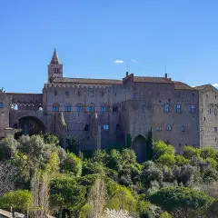 Il maestoso papal palace si erge su una collina verdeggiante, con la sua architettura medievale che domina il paesaggio.