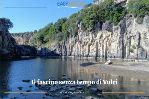 Il fascino senza tempo di Vulci, un'oasi naturale nel Viterbese, con le sue rocce vulcaniche e il lago.