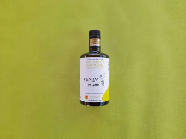 Olio viterbo biologico DOP Tuscia, monocolturale Canino, estratto a freddo.